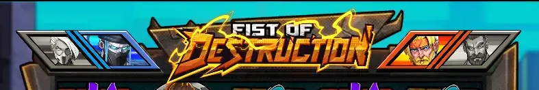 Fist of Destruction Kämpferauswahlbildschirm mit roten und blauen Team-Optionen