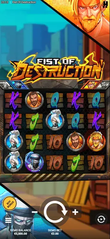 Interface de sélection de combattant de Fist of Destruction avec les équipes Rouge et Bleue