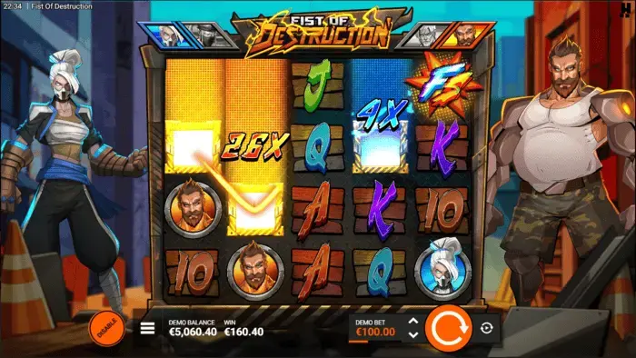 Fist of Destruction Hacksaw expanding Fist wild with multiplier punching through symbols