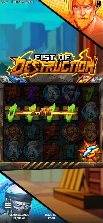 Gameplay attivo di Fist of Destruction con simboli Fist in espansione